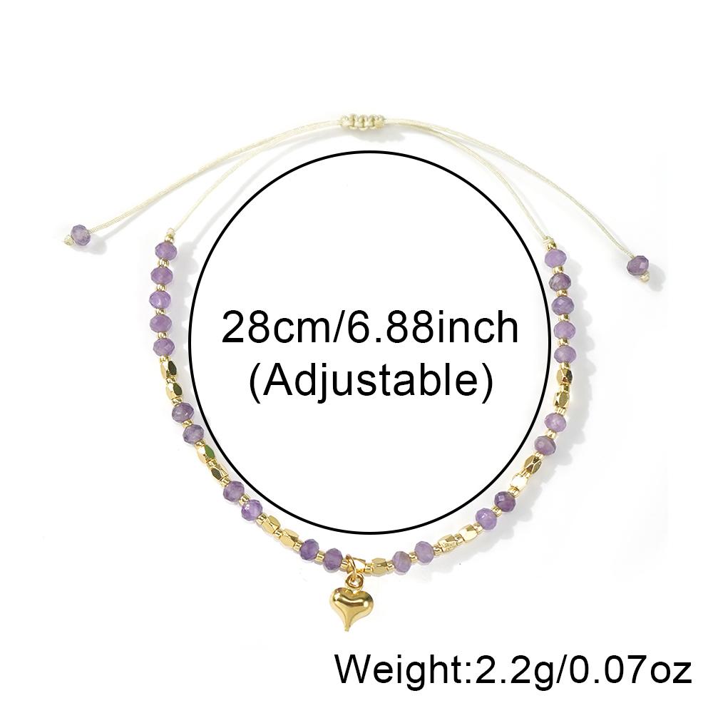 Ximang Ximang Stone Beaded Bracelet With Gold Heart Pendant Adjustable Handmade Jewelry for Women Sister Gift Ideacard