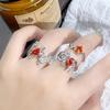 Orange Red Colored Treasure Zircon Irregular Ring Personalized Fashion Light Luxury High Sense Ring Woman