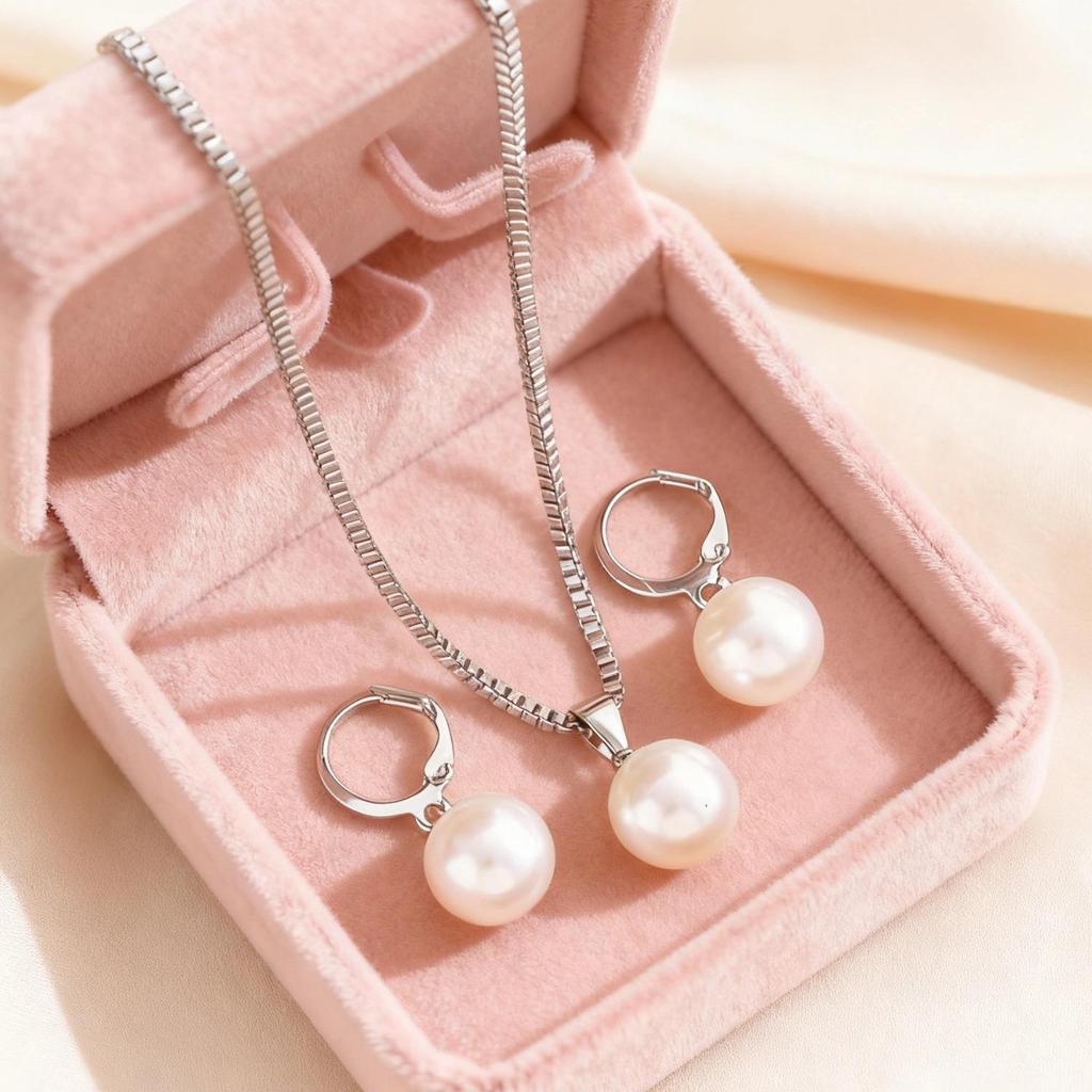 Elegantes Faux-Perlen-Halsketten- und Ohrring-Set im europäischen und amerikanischen Stil