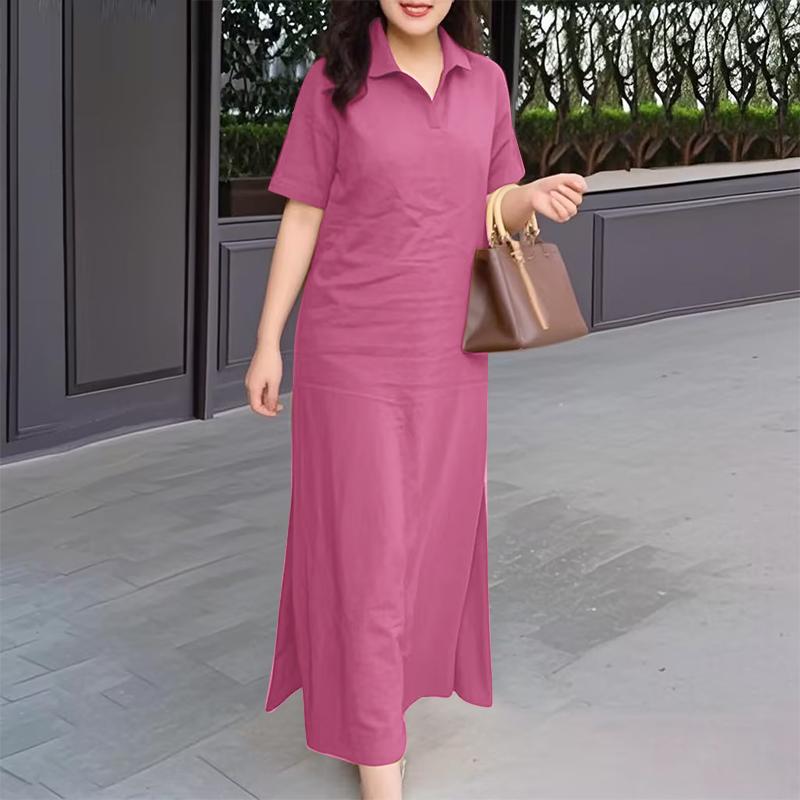 

ZANZEA Женское летнее повседневное платье с отложным воротником и коротким рукавом 5XL кларет