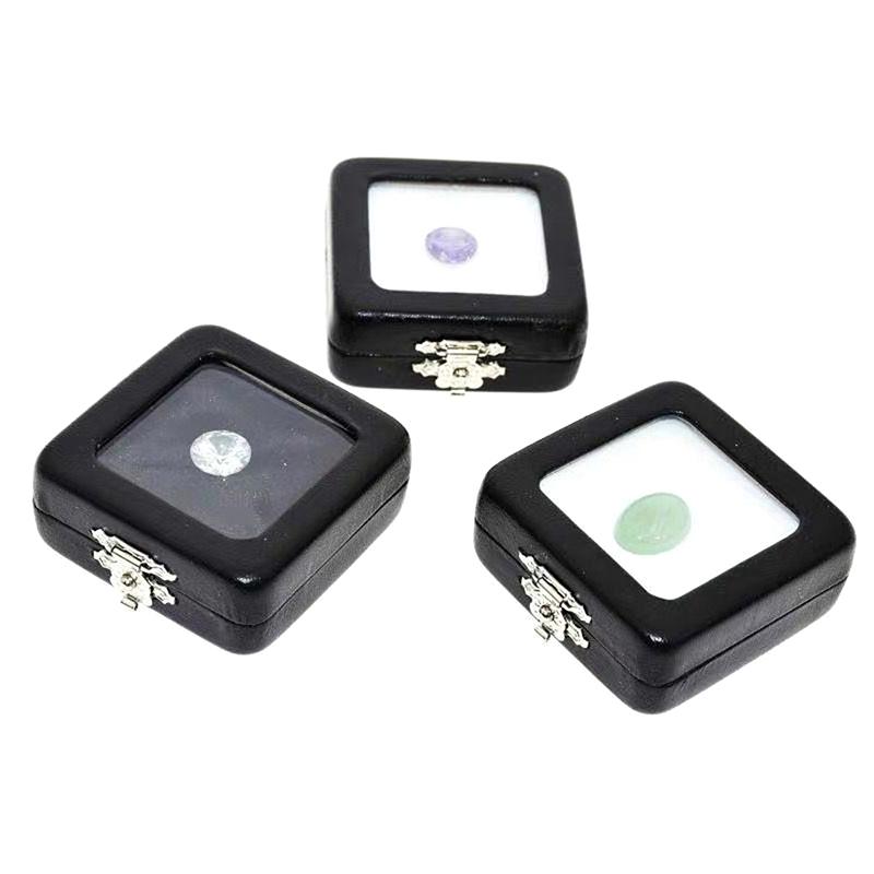 Black Pu Leatherette Bare Stone Box With Buckle Gem Rhinestone Jewelry Storage Naked Container Transparent Window Display