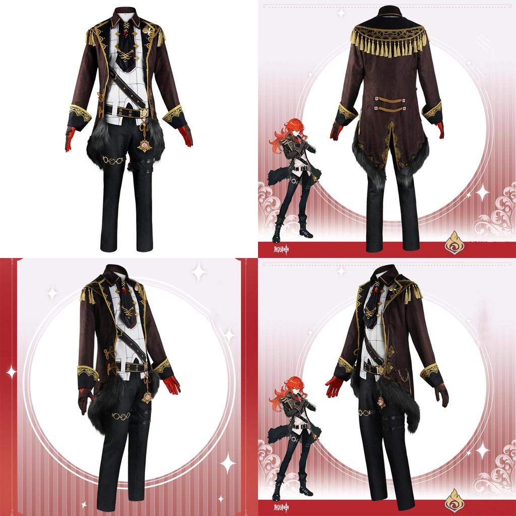 Costume de Cosplay Diluc Genshin Impact Exquis Pour Hommes Accessoires de Fête d'Halloween