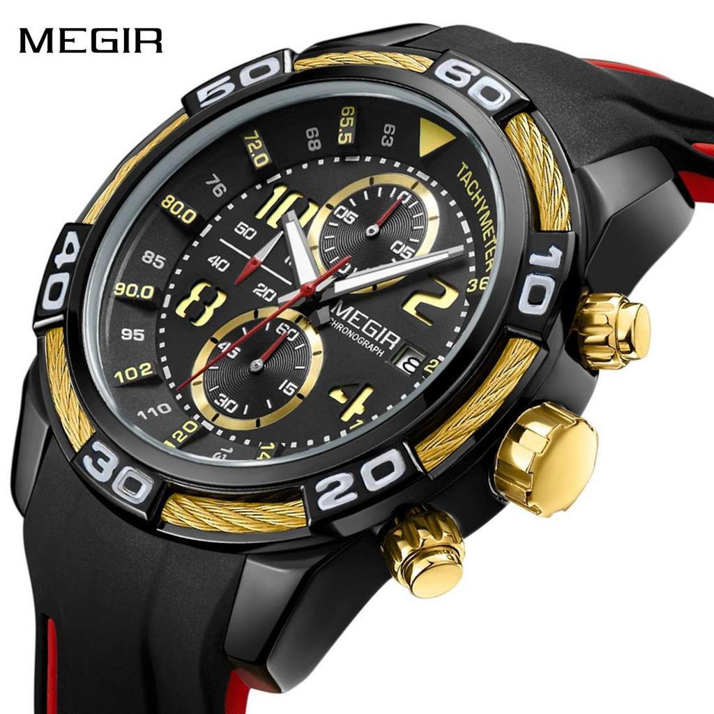 Megir Silikon Sportsklokke Herre Relogio Masculino Toppmerke Luksus Chronograph Army Military Watches Klokke Herre Quartz Armbåndsur