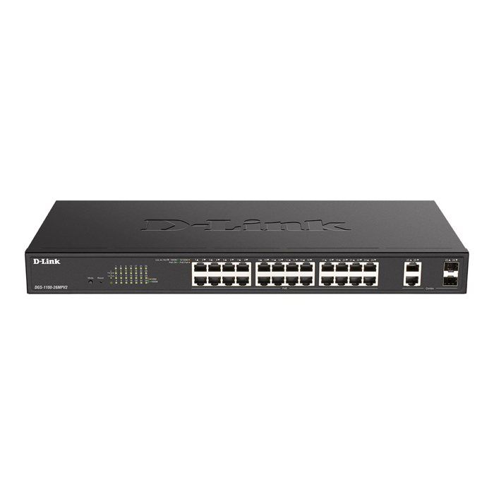 

D-Link DGS 1100-26MPV2 - Commutateur - intelligent - Combo 24 x 10/100/1000 (PoE) + 2 x Gigabit SFP - de bureau, montable en rack -