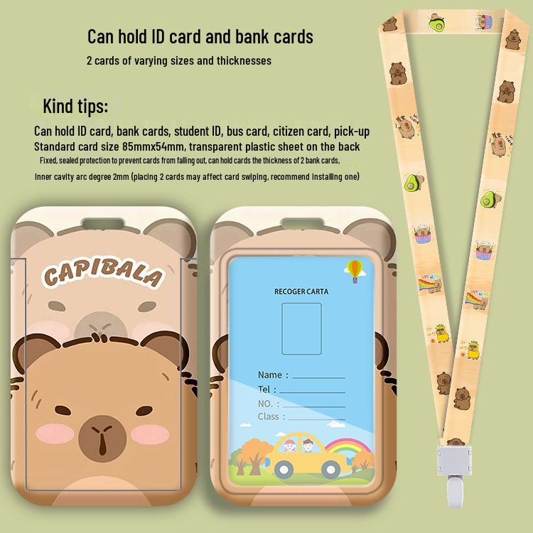 Capybara Cartoon ID & Card Holder Lanyard for Campus, Bus, Subway, and Badge
