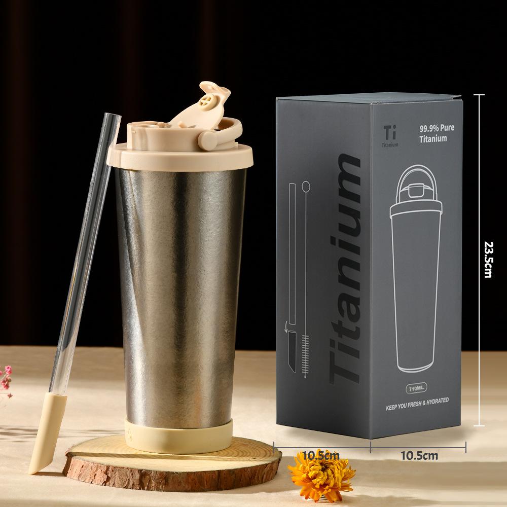 710Ml Double-Layer Pure Titanium Thermos Cup High Value With Straw Cup Men'S And Women'S Portable Water Cup Titanium Cup