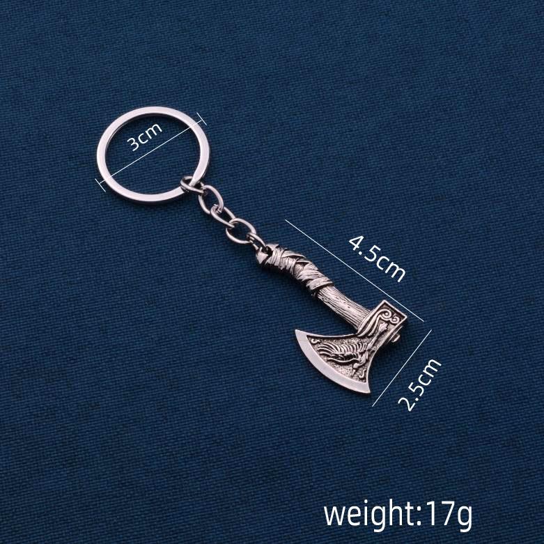 Viking Celtic Wolf & Raven Axe Rune Charm Keychain - Nordic Men s Pendant Ornament