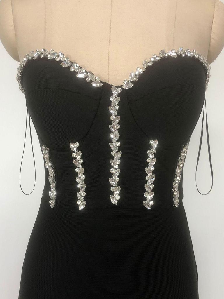 Strapless Rhinestone Mesh Bandage Evening Dress