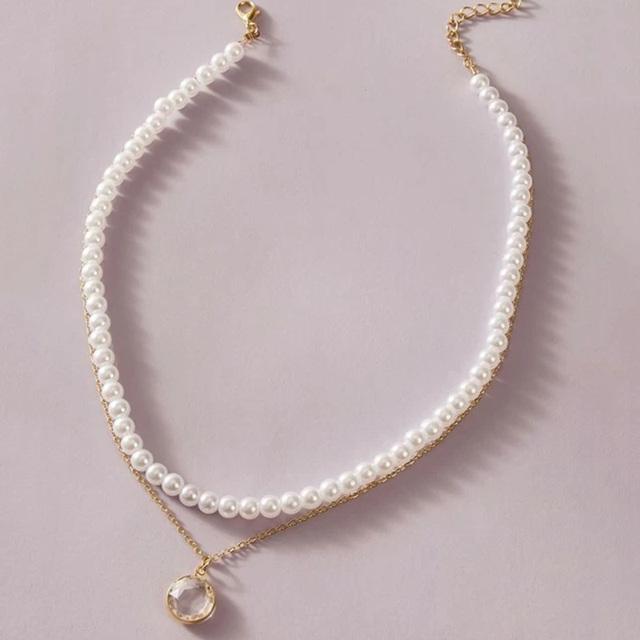 2023 Trend Elegant Jewelry Wedding Big Pearl Necklace For Women Fashion Imitation Pearl Green Rose Color Stone Choker Necklace