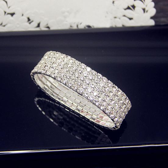 Brățară de mireasă nobilă rafinată, manopera excelentă, brățară elastică cu strasuri pe mai multe rânduri, accesoriu de bijuterii