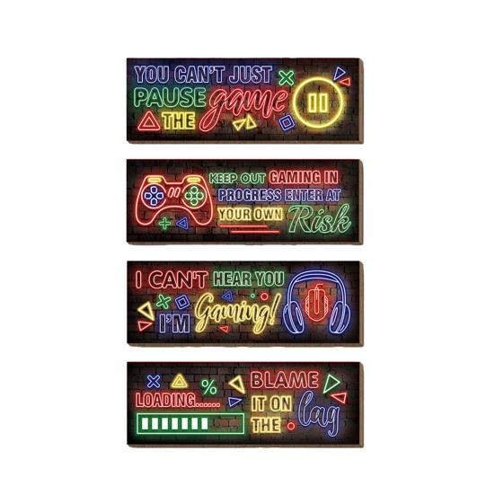 1/4Pcs Neon Light Effect Wall Decoration Wooden Game Theme Wall Art Sign Home Bedroom Gaming Room Cyberpunk Hanging Ornament