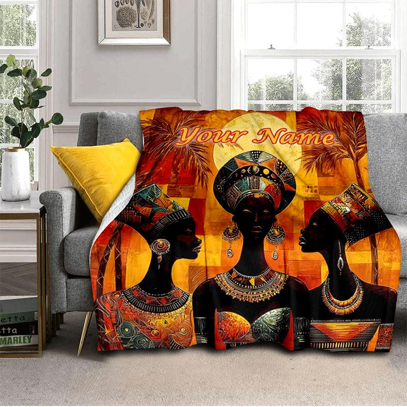 1PC Custom Name African Heritage Celebration Flannel Blanket Versatile, All-season Throw Suitable for the Living Room, Bedroom, Camping, Travel, and G