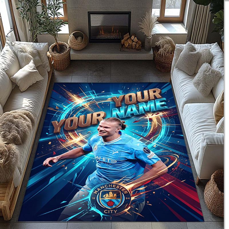 Erling Haaland Printed Crystal Velvet Rug Non‑Slip Crystal Velvet Carpet For Sofa Bedroom Indoor Home Decoration