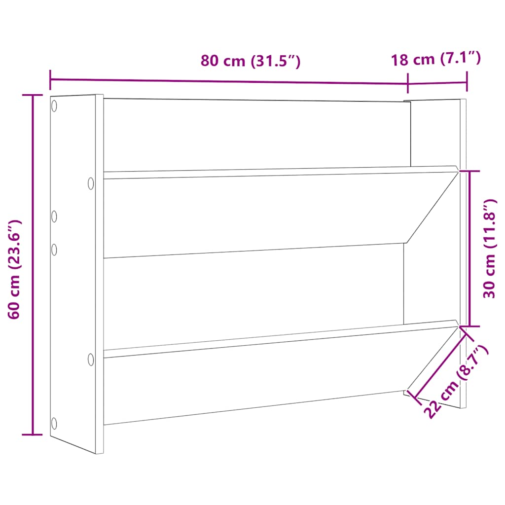 Wall Mounted Shoe Cabinet in Sonoma Oak 80 x 18 x 60 cm Particleboard