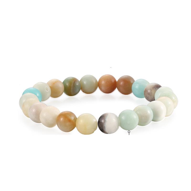 New 8mm White Pine Round Bead Bracelet with Aquamarine, Rose Quartz, and Agate Stones for Women
