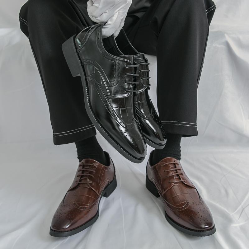 Fashion Size 38-46 Retro Men Formal Leather Shoes Men Lace-up Business Fashion Suit Leather Shoes Wedding Banquet Shoes Size 38-46