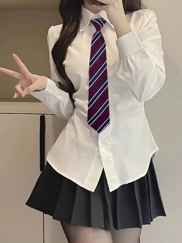 Waist-Cinching Slim White Academy Style JK Shirt for Spring and Autumn