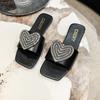 Fashion Sweet Rhinestone Heart Slides Women, Beige Casual Daily Sandals, CSDXY Brand Fashion Footwear