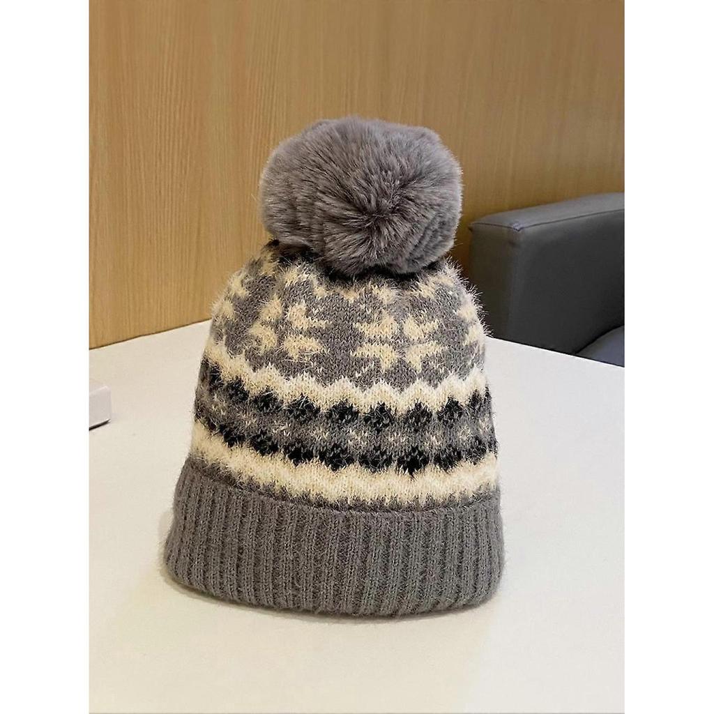 Winter Hats for Women - Bobble Hat Thermal Fleece Beanie Hat Double Layer Fleece Lined Pom Pom Hats Colorful Cable Knitted Hat coffee