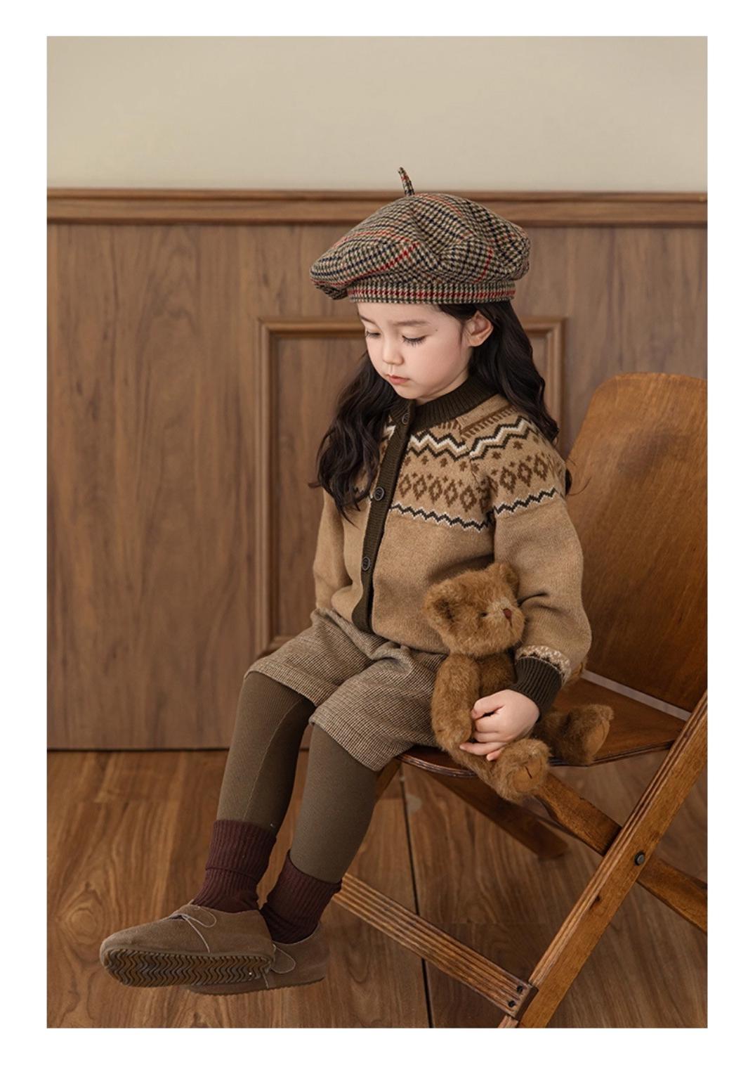 Girls  2026 Plaid Knit Cardigan - Korean & British Style Sweater 110cm