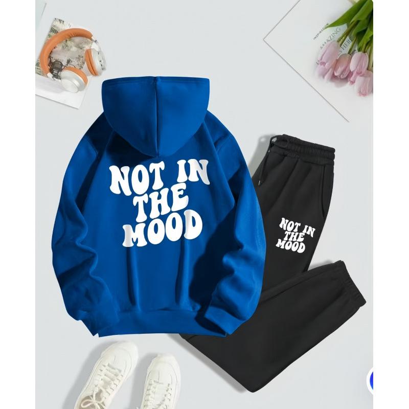 Unisex American Style Velvet Hoodie Set with Letter Print