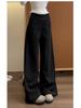 2025 Autumn/Winter Women's Wide-Leg Wool Pants: Side Button, Loose Fit, Drapey, Floor-Length Design