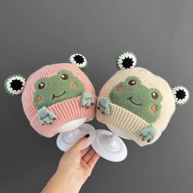 Cute Frog Baby Knitted Hat Cartoon Kids Winter Warm Ear Protection Cap Toddler Beanie Children Crochet Bonnet