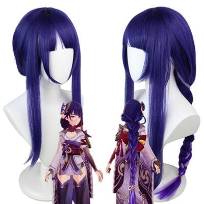 פאת משחק אנימה Genshin Impact שוגון פאת קוספליי מעוצבת מראש כחול סגול ארוך עמיד בחום סינתטי Raiden Baal Cosplay פאה לקוזר