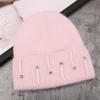 Autumn and winter new fashion rabbit hair blended rhinestone pearl installation versatile knitted hat outdoor simple warm wool hat