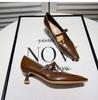 Fashion Pointed Toe Buckle-heeled Single Shoes Retro Solid Color Women's Shoes Medium Heels Casual Shallow Mouth Zapatos Mujer