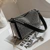 Large Capacity Rhinestone Handbag Zipper Chain Shoulder Bag Retro Small Square Bag  Party