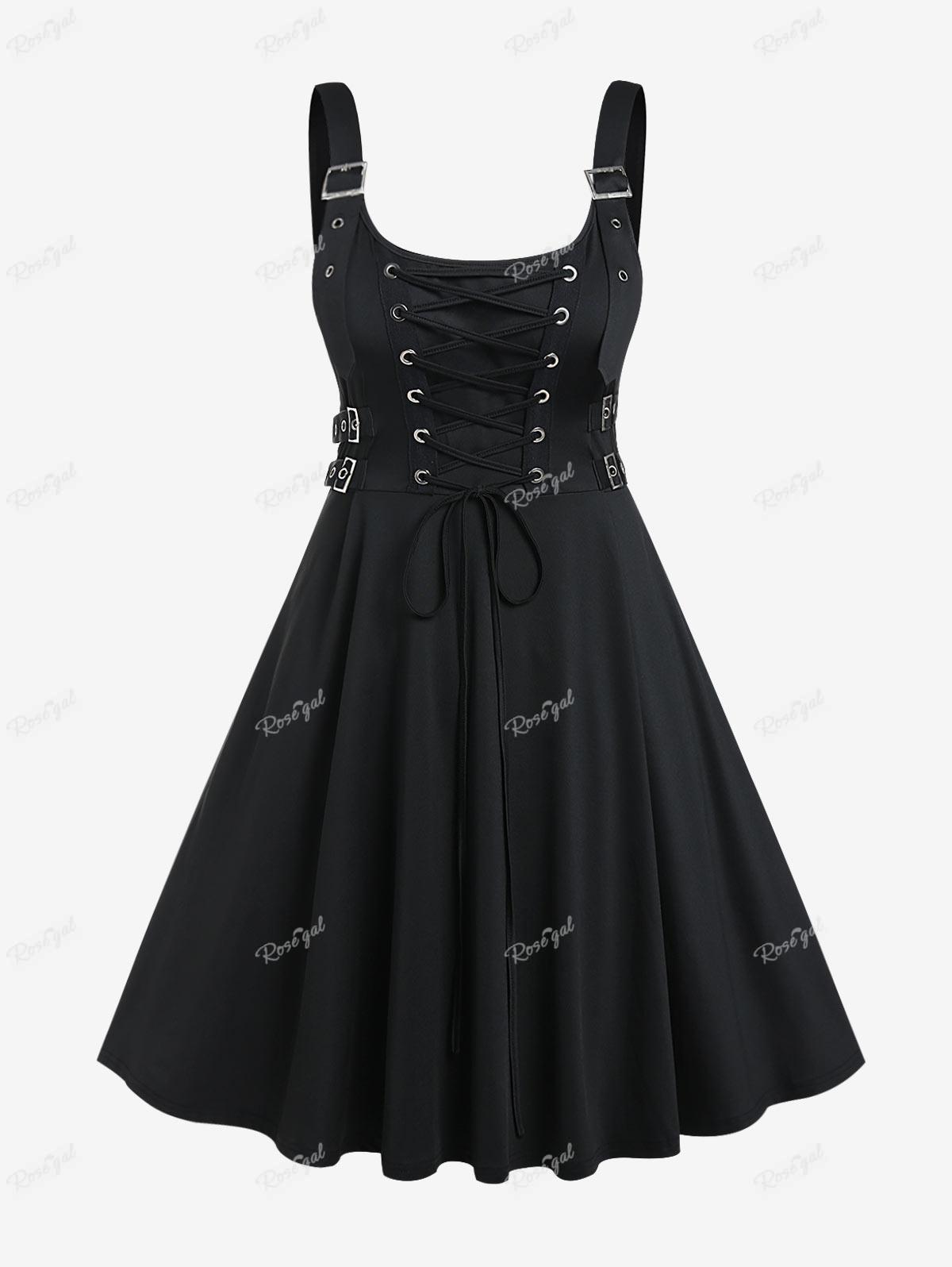 

Rosegal Большие размеры Готическое платье без рукавов со шнуровкой и пряжками L чёрный