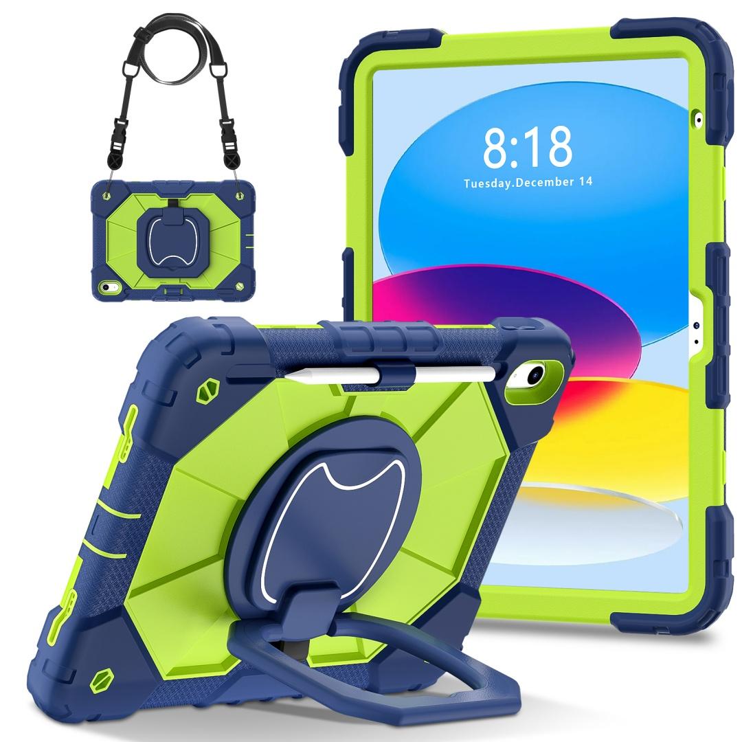 

Для Apple iPad (2025) Поворотна на 360° рукоятка, міцна захисна підставка, ТПУ+ПК, 3-в-1, антидетонаційний ударостійкий чохол для планшетів та ПК iPad (2025) темно-синього кольору