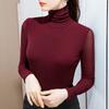 Maglietta a collo alto in rete per donna in autunno e inverno, semplice, tinta unita, a maniche lunghe, vestibilità slim elastica, versione coreana
