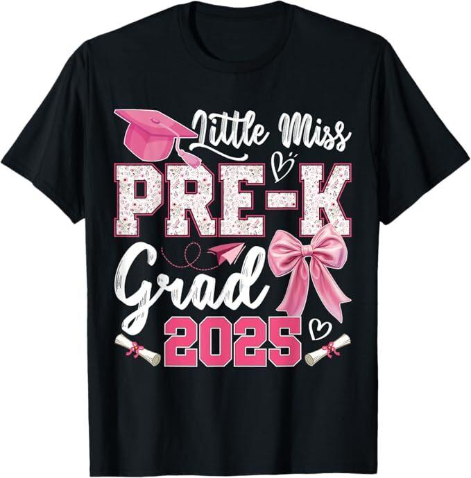 Little Miss Pre-K Grad 2025 Coquette Preschool Graduation T-Shirt