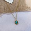 Retro Gold Titanium Steel Turquoise Geometric Necklace - Women's Color-Preserving Clavicle Chain Pendant