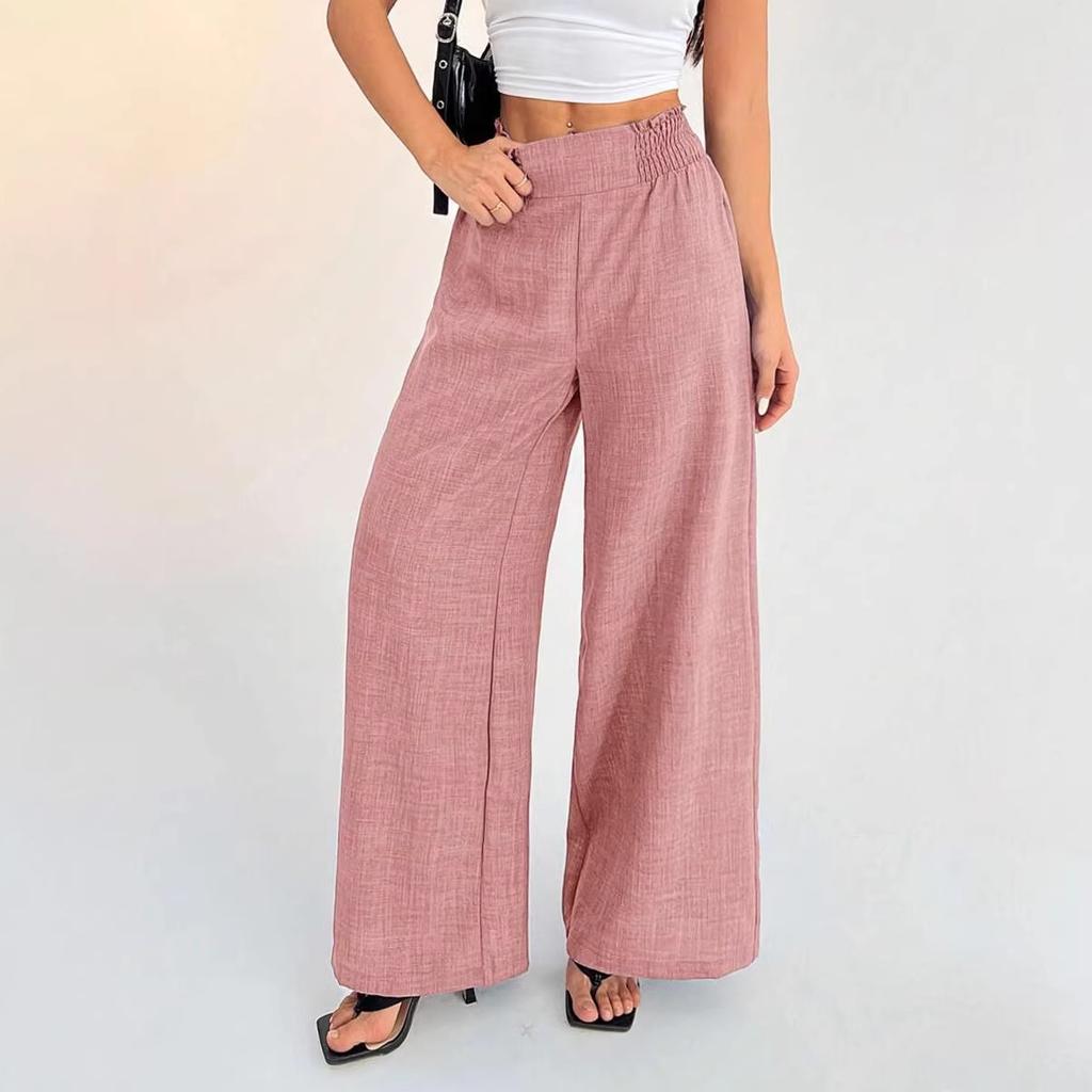 European and American women's clothing popular solid color elastic wide-leg pants
