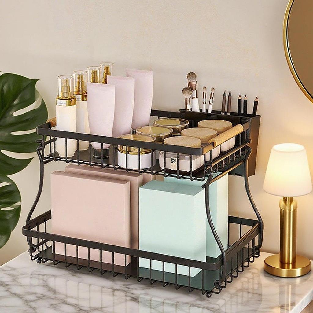 2 Layer Fruit Basket Vegetable Rack for Bread Snack Kitchen Countertop Organization Portable Space