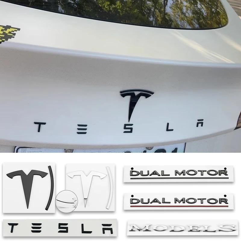 ALV1 3d ABS Chrome Black Red Logo Dual Motor Emblem Letters Car Trunk Badge For Tesla Model Y 3 X S Dual Motor Sticker Accessories