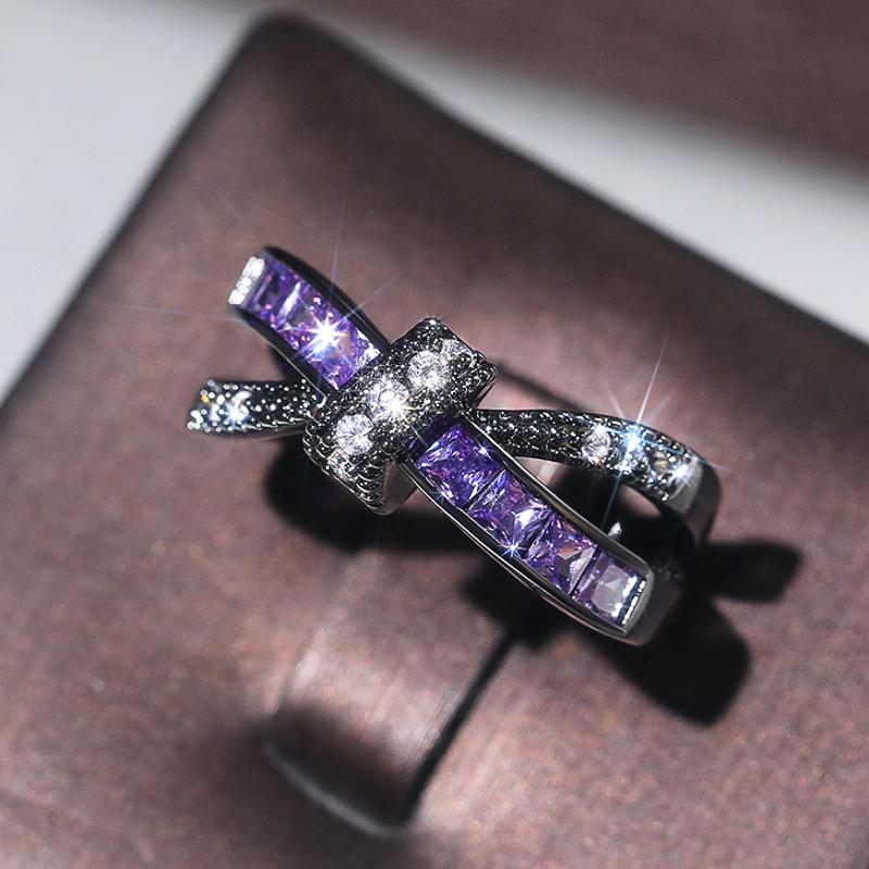 

Huitan Special-interested Black Plated Purple CZ Rings for Women Vintage Female Accessories Daily Wear Party Personality 10