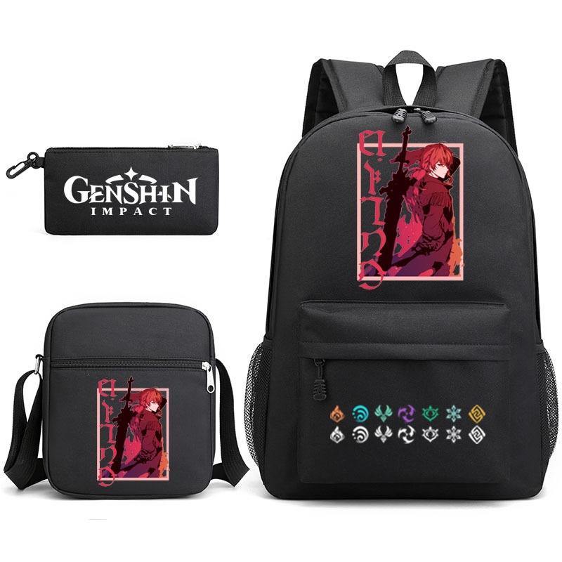 Genshinimpact Yuanshen School Bag Three-Piece Pencil Case Shoulder Bag Backpack