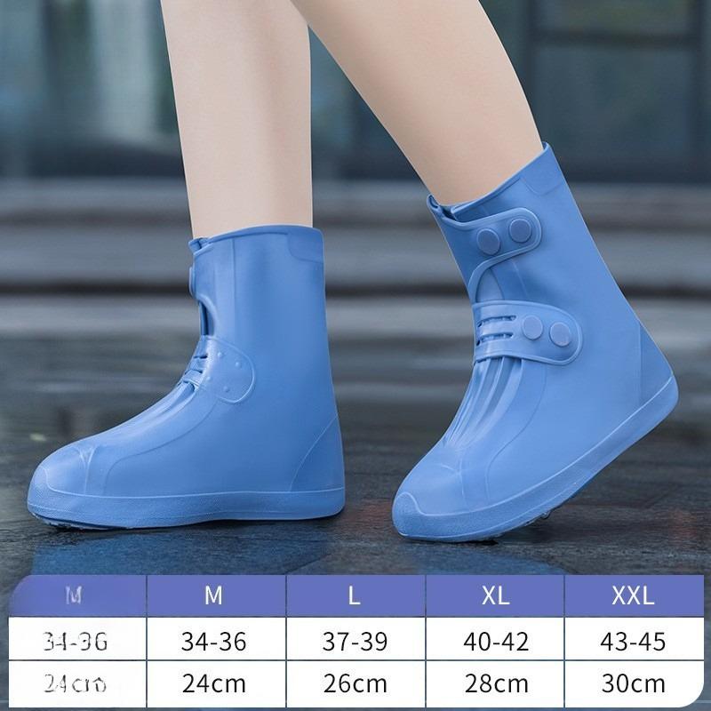 1 Pair Dual-Tone Waterproof Shoe Covers - Washable, Non-Slip with Secure Button Closure, Durable Rubber Rain Boots for Outdoor Activities