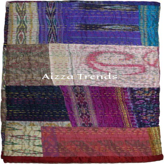 Aizza Trends Handmade Pure Cotton Patch and Patola Work Kantha Quilt - Traditional Indian Throw Blanket-Vintage Cotton Silk Saree Quilt