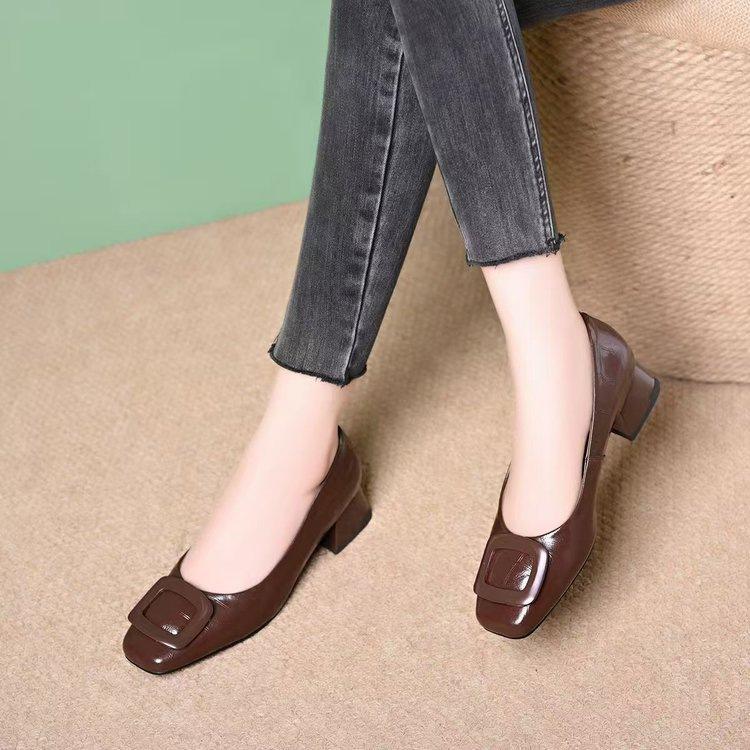 French retro thick-heeled small leather shoes, new square-headed shallow-mouth single shoes in autumn
