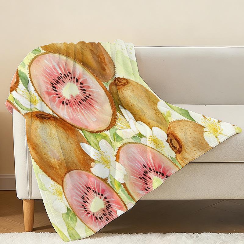Fruit Series Flannel Blanket: Thick Warm Soft Watercolor Style, Decorative & Functional Single Throw for Home Guest Room, Christmas & Halloween