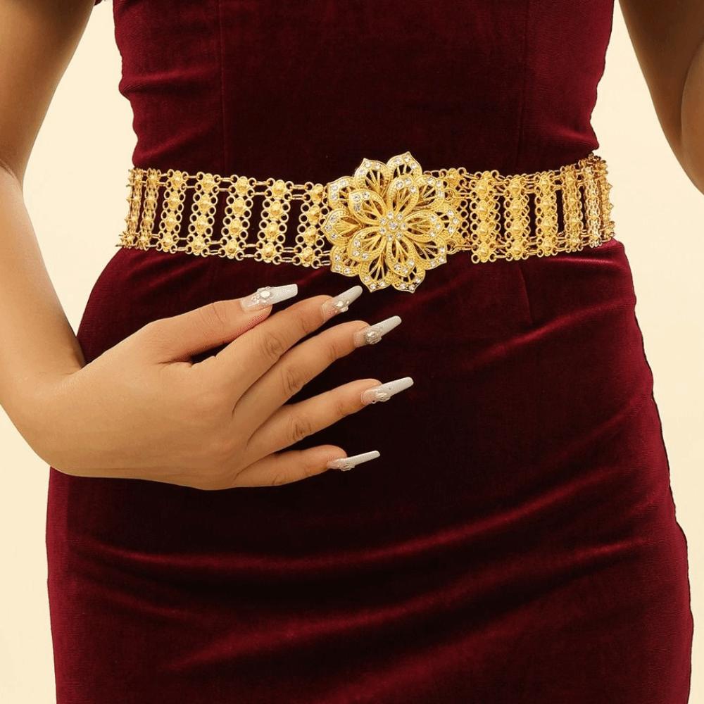 Metal Flower Metal Waist Chain Hollow Out Dance Dress Belt Chains  Party Decoration