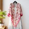 oversized beige flower travel sunscreen sunshade cotton and linen scarf women's silk scarf 111cm large square scarf shawl dual-purpose