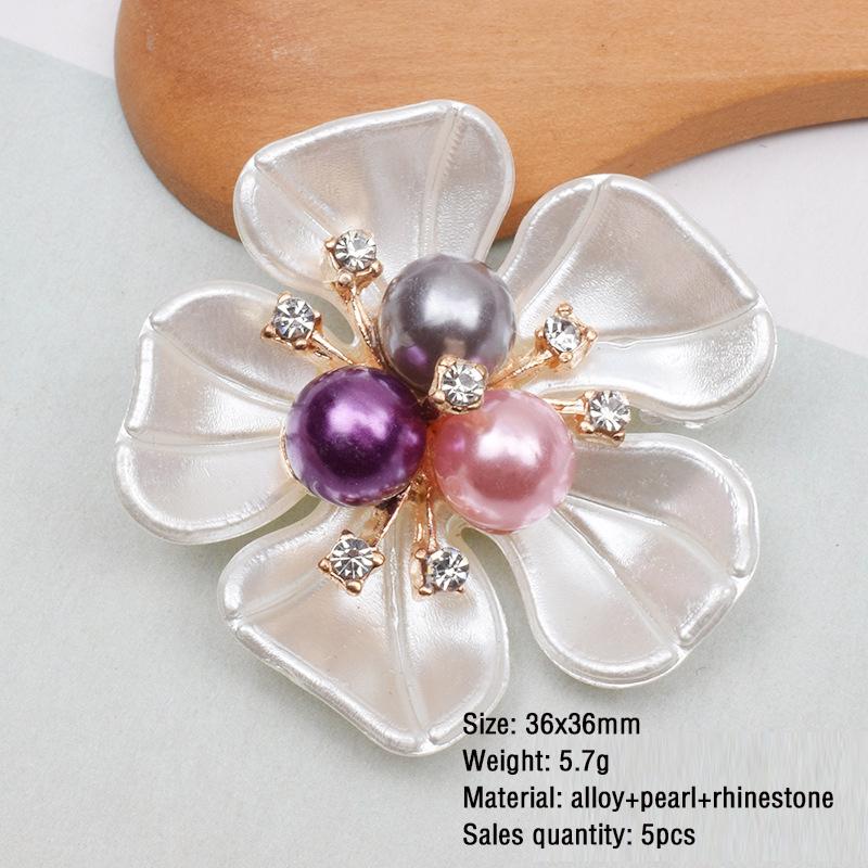 Rhinestone Brooch Buttons Embellishments Button Flat Back Pearl Flower Button For DIY Craft Jewelry Wedding Hair Accessory Decor