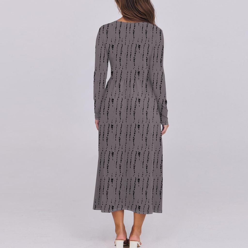 Rochie boho midi cu imprimeu floral, gradient pentru femei, ocazional, cu maneca lunga, rochii fluide fumate, cu buzunar Rochii de vacanta pentru femei