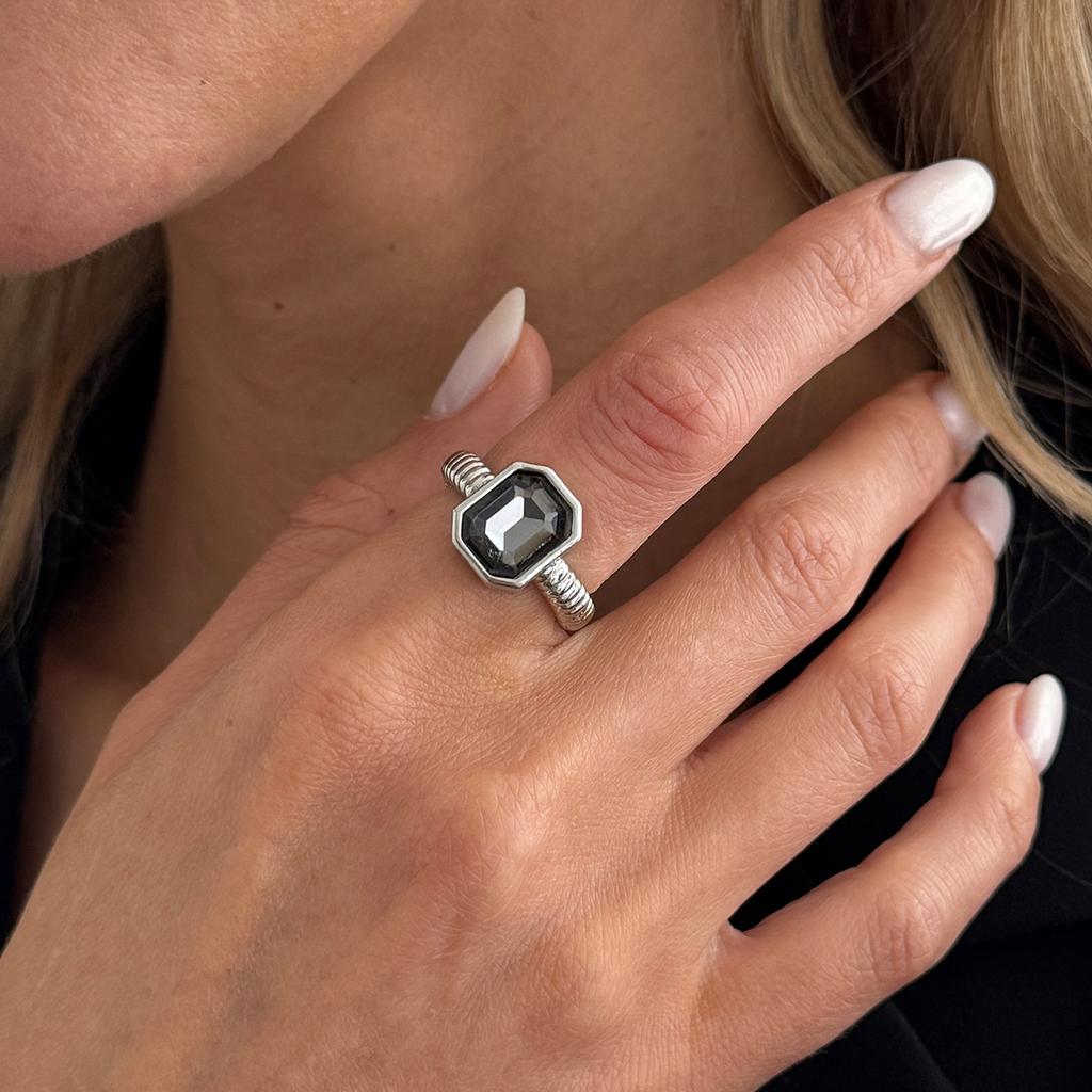 Minimalist Style Personality Square Gray Diamond Open Ring Fashion Geometric Acrylic Diamond Ring